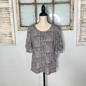 Kasper Womens Blouse Houndstooth Print Half Sleeve Black & White Size Medium NWT